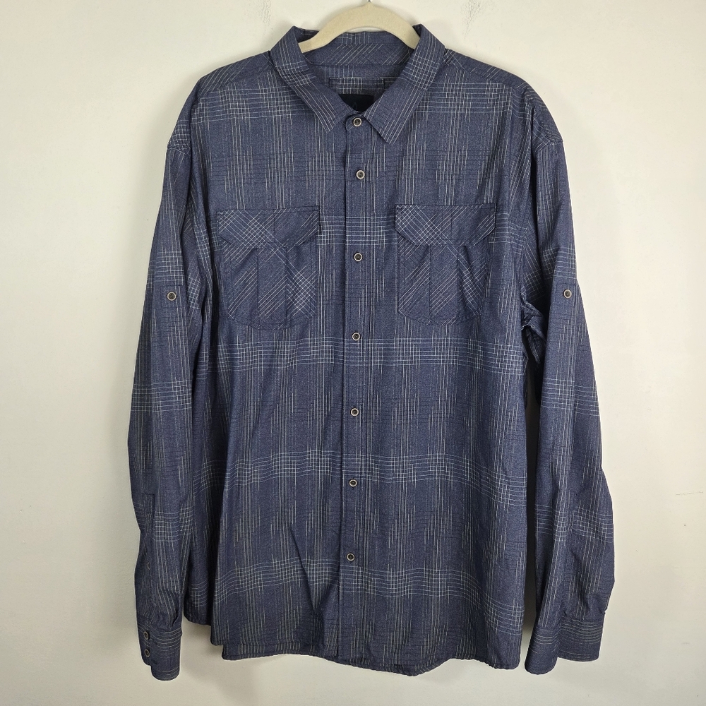 PrAna Men's Blue‎ Plaid Hiking Shirt 2XL